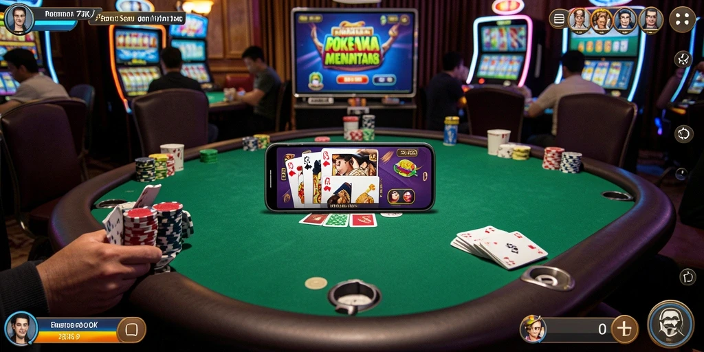 Tampilan layar permainan Poker yang mendebarkan di 73K.