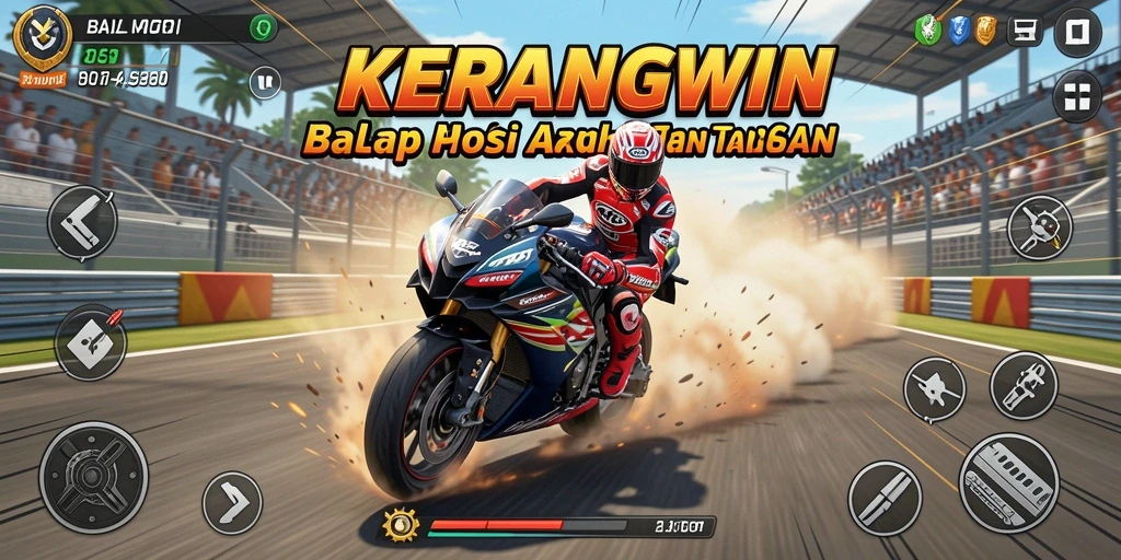 Gameplay seru dalam balapan motor di KERANGWIN.