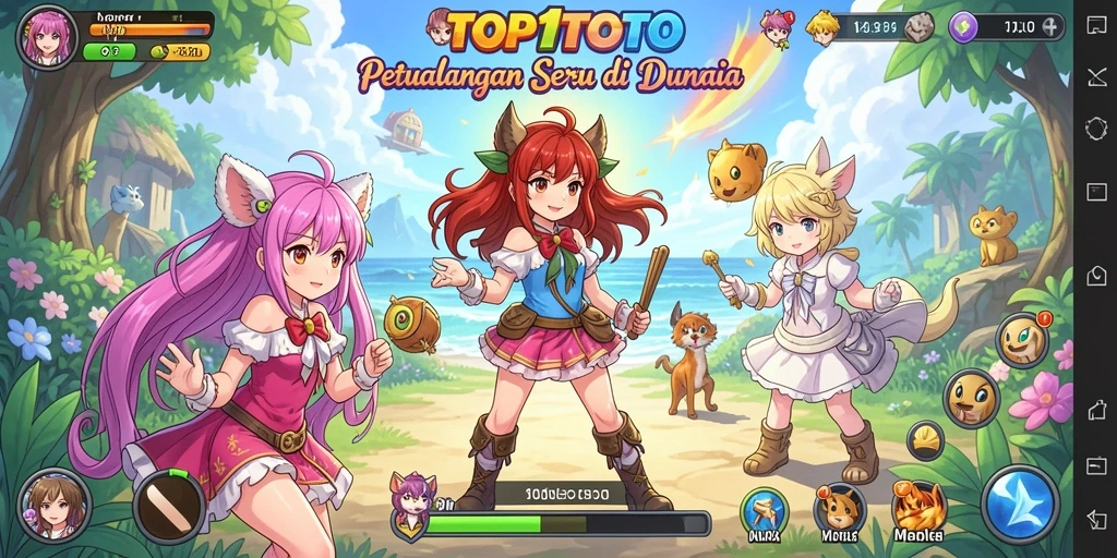 Screenshot utama TOP1TOTO menampilkan aksi karakter di dunia Anime.
